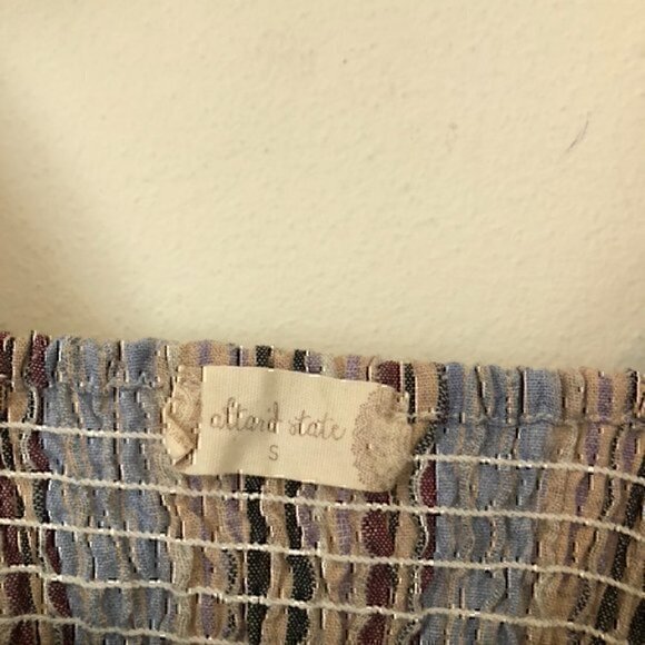 ALTAR'D STATE Ellery Top Blue Peach Multi Striped Tie Strap Peplum Tank Blouse S - Picture 6 of 12